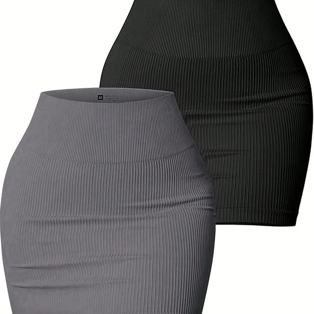 TEMU A Set Of 2 Women's Ribbed High-elastic Seamless High-waisted Versatile Bodycon Sports Skirts, Suitable For Yoga, Running, Fitness, Casual Wear, Street Style, And Studio Use