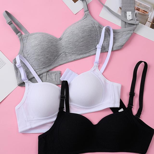 TEMU Set Of 3 Bras For Teenage Girls, Featuring Wire-, Suitable For Developmental , Comfortable And Anti-sagging, With Adjustable Straps And Non-removable Padding, Ideal For Girls Aged 16