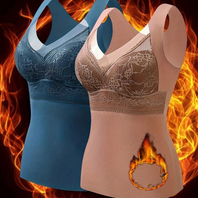 TEMU 2-pack Autumn And Winter German Velvet Warm Camisole Base Layer Women's Thickened And Plush Seamless Body Shaping Camisole With Chest Pad
