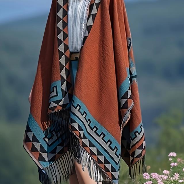 TEMU Plus Size - Plus Size - Ethnic Style Women's Autumn And Winter Split Warm Shawl Winter Outing Size Cardigan