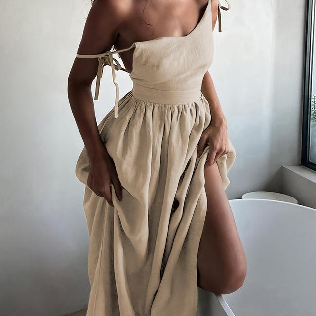 TEMU Temperamentsvolles Trägerkleid mit Rückenbindung