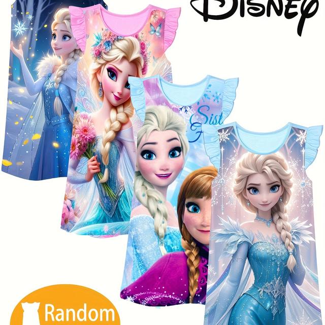 TEMU 1pc Frozen & Anna ' Nightgown - /i Anna Princess Print Sleeveless Sleepdress With , High-elastic Flame-resistant Pajamas Suitable For 3-12 Years