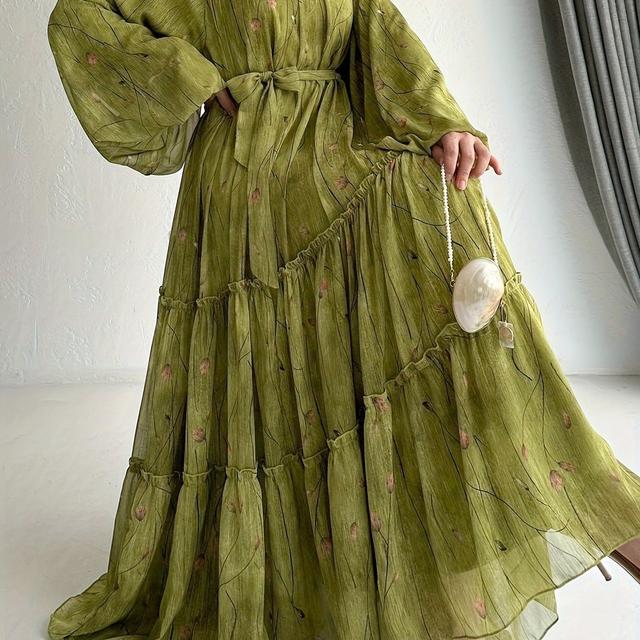 TEMU Damen-Chiffon-Kleid mit orientalischem Muster im muslimischen Stil
