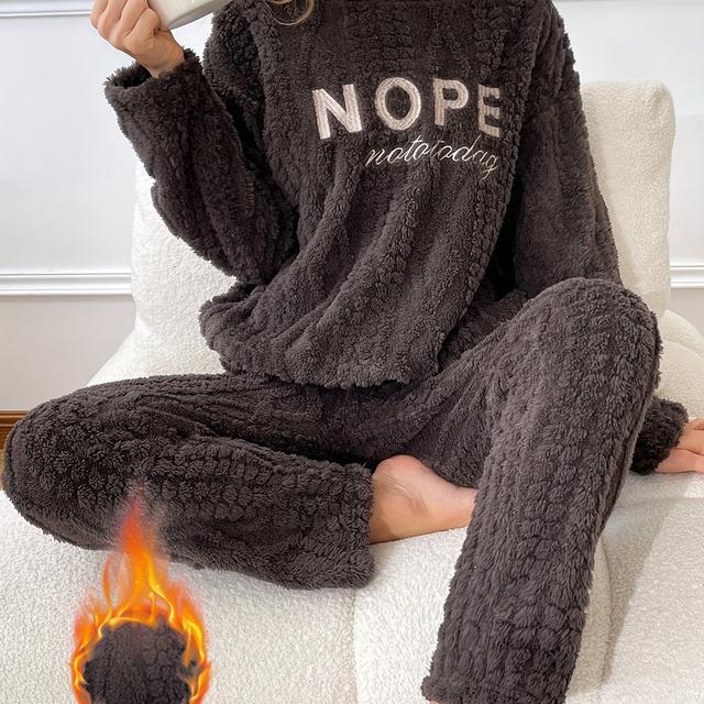 TEMU pijama tipo para otoño/invierno, de larga y pantalón largo, con bordadas, , , casual, jacquard, de ajuste holgado, ropa de estar por casa adecuada para el invierno, para adolescente