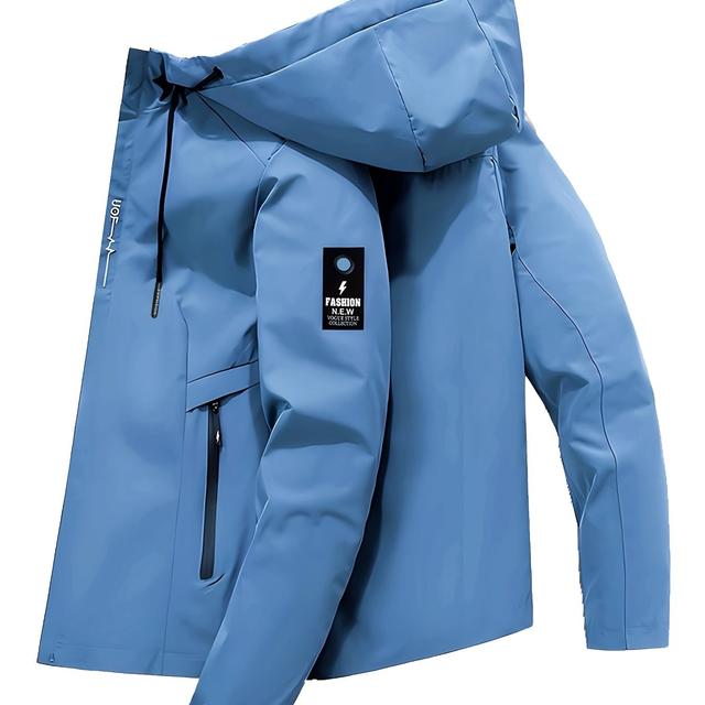 TEMU Men's Spring And Autumn Embroidered Solid Color Baseball Hooded Jacket, Casual Outdoor Sports Zipper Pocket Jacket