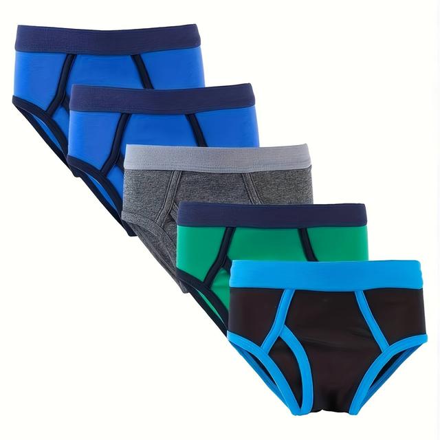 TEMU Set Of 5 High-quality Solid Color Stretchable And Soft Triangle Underwear For Boys, Suitable For