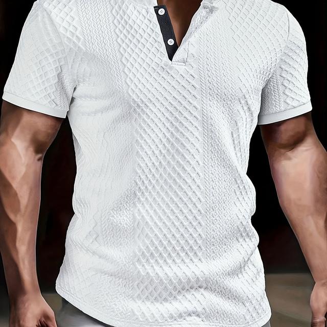 TEMU Men's Color- Outdoor Sports Casual Henley Shirt With Textured Jacquard