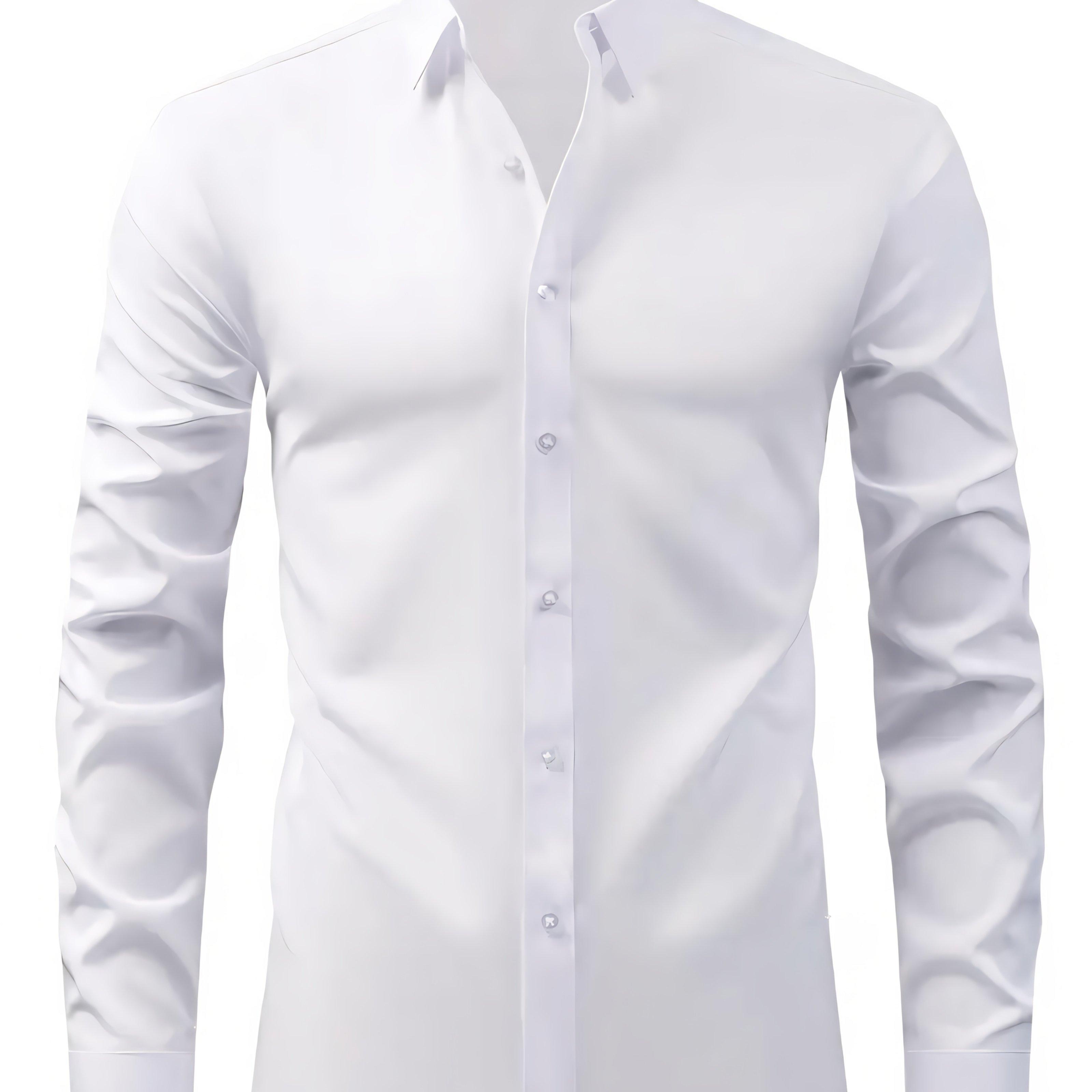 TEMU Men's Elegant Long Sleeve Button-up Shirt - Made Of Casual Polyester Fiber And Slightly Elastic Soft Fabric, Suitable For Business And Spring/autumn