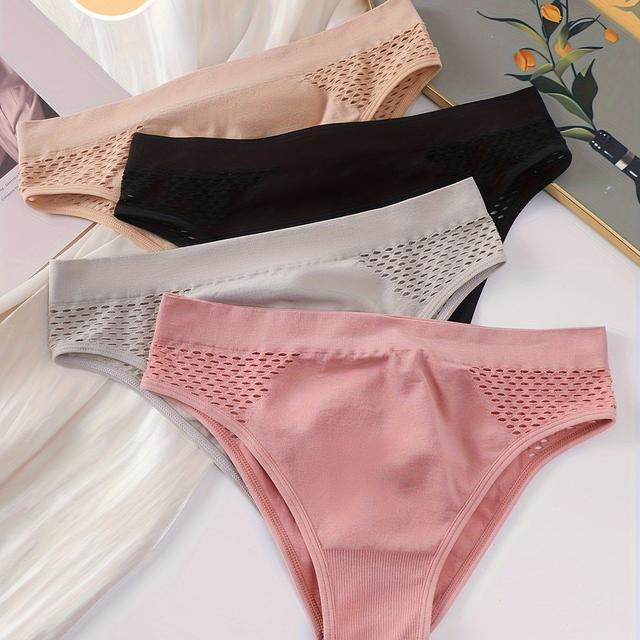 TEMU 4pcs Color Women's Low-rise Panties - Sexy Lace Detail, Breathable & Seamless, Sporty Style Briefs In Nylon/elastane , Non-see-through With Scalloped Trim