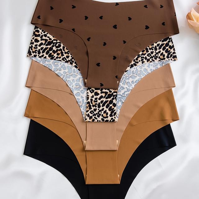 TEMU 5pcs Women' Bikini Panties With Heart Print - Comfortable, Breathable Low-rise Underwear,