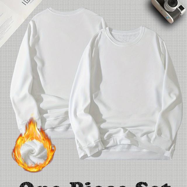 TEMU Men's Plus Size Casual Sweatshirt - Cozy Arctic Fleece Crew Neck Pullover, Machine Washable, Winter/spring, Plus Size Sweaters, Plus Size