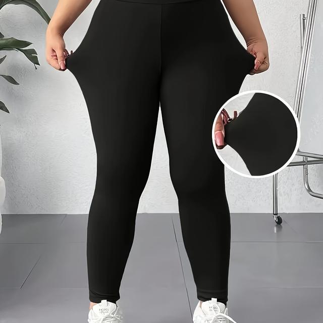 TEMU Plus Size - Plus Size - Solid Color Women's Plus Size High Waist Elastic Casual Leggings, Suitable For Spring, Summer, Autumn And Winter , As A Gift, Dry Cleaned, Machine Washed