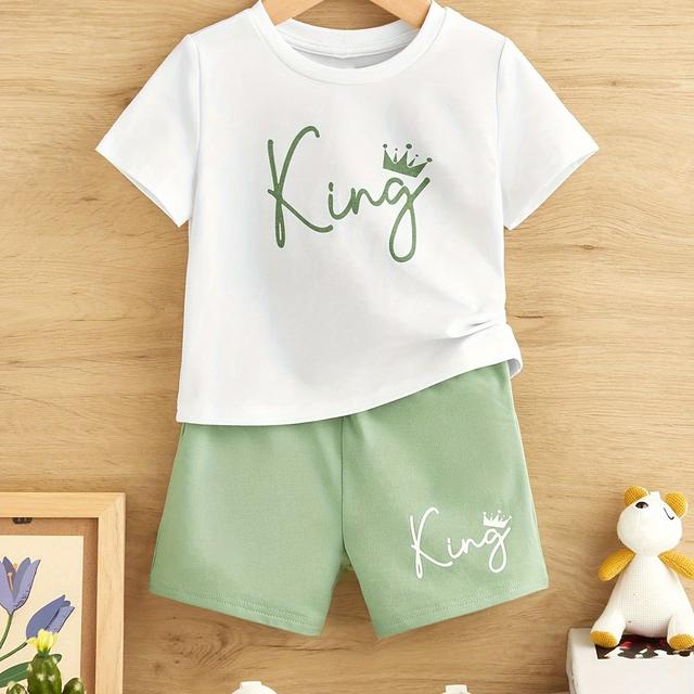 TEMU Children's Alphabet Pattern T-shirt And Shorts Set, Perfect For Outdoor
