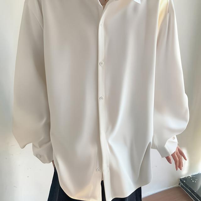TEMU 남성 가을 야외 캐주얼 셔츠, 솔리드 이지 스타일, 순면 부드러운 원단 루즈핏, 데일리 캐주얼 및 야외 활동에 적합
