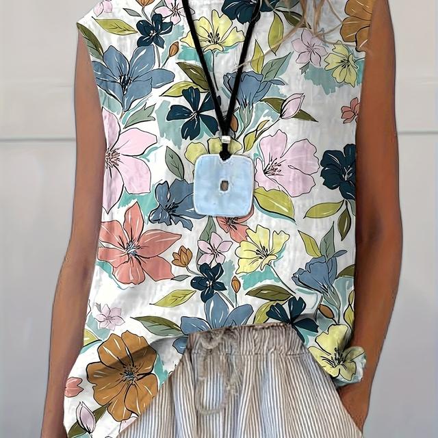 TEMU Dámský módní celoplošným květinovým potiskem, tílko a tělové tričko