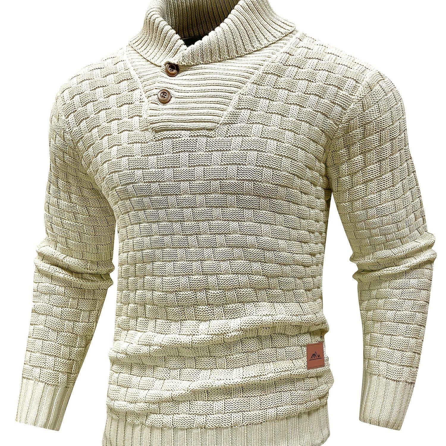 TEMU Men's Spring And Autumn Commuter Business Pullover Waffle Lapel Button Sweater