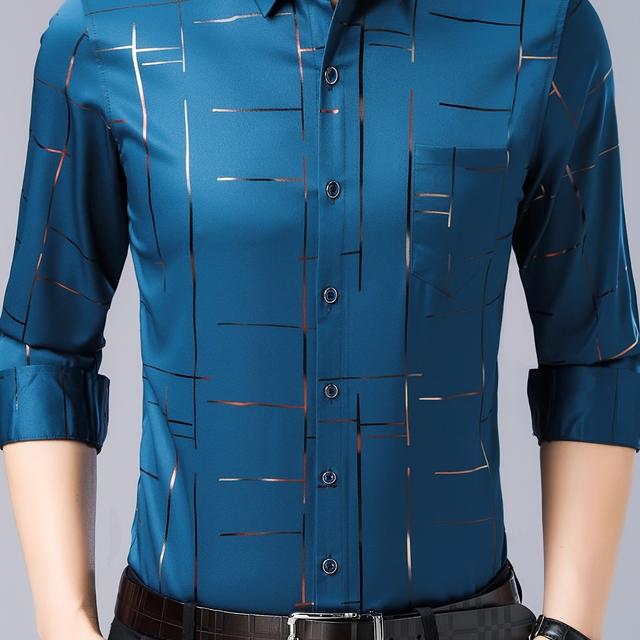 TEMU Elegant Men's Maroon Striped Long Sleeve Dress Shirt - Sophisticated Black & , Breathable Polyester, Casual Fit With Classic Collar And Button-up Front For Casual Attire