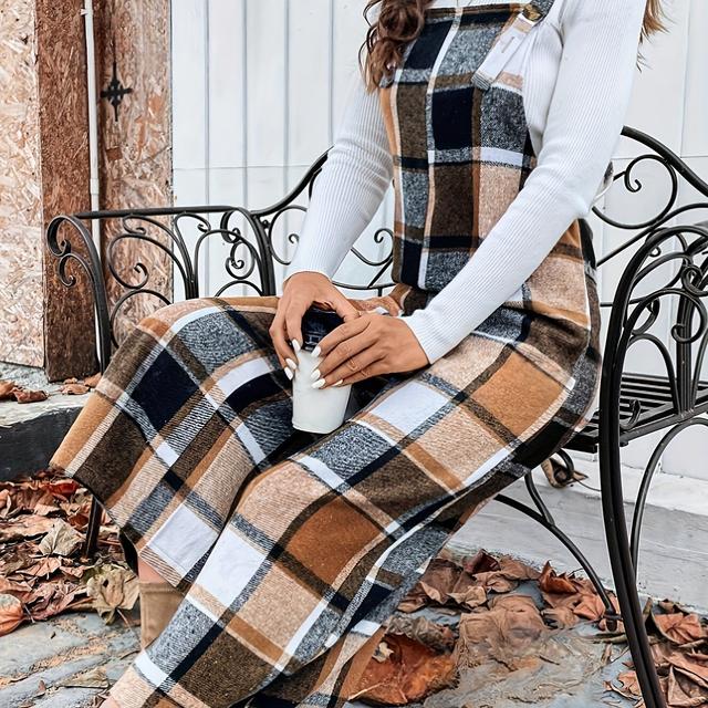 TEMU Ancha de Cuadros para Mujer sin Camiseta