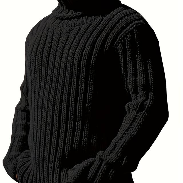 TEMU Men's Fashion Oversized Turtleneck Sweater, Casual Acrylic Knit Fabric, Solid Color, Slight Stretch, Regular Fit, High Neck, For Fall/winter - 100% Acrylic, Plus Size