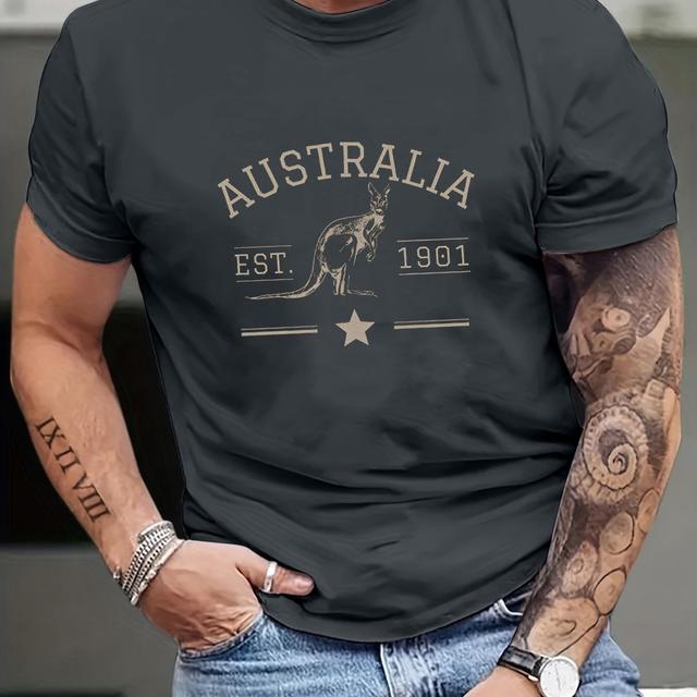 TEMU Plus Size Men's Summer T-shirt, Australian Australia Short Sleeve Tees Trend Casual Tops For , Big & Tall Guys