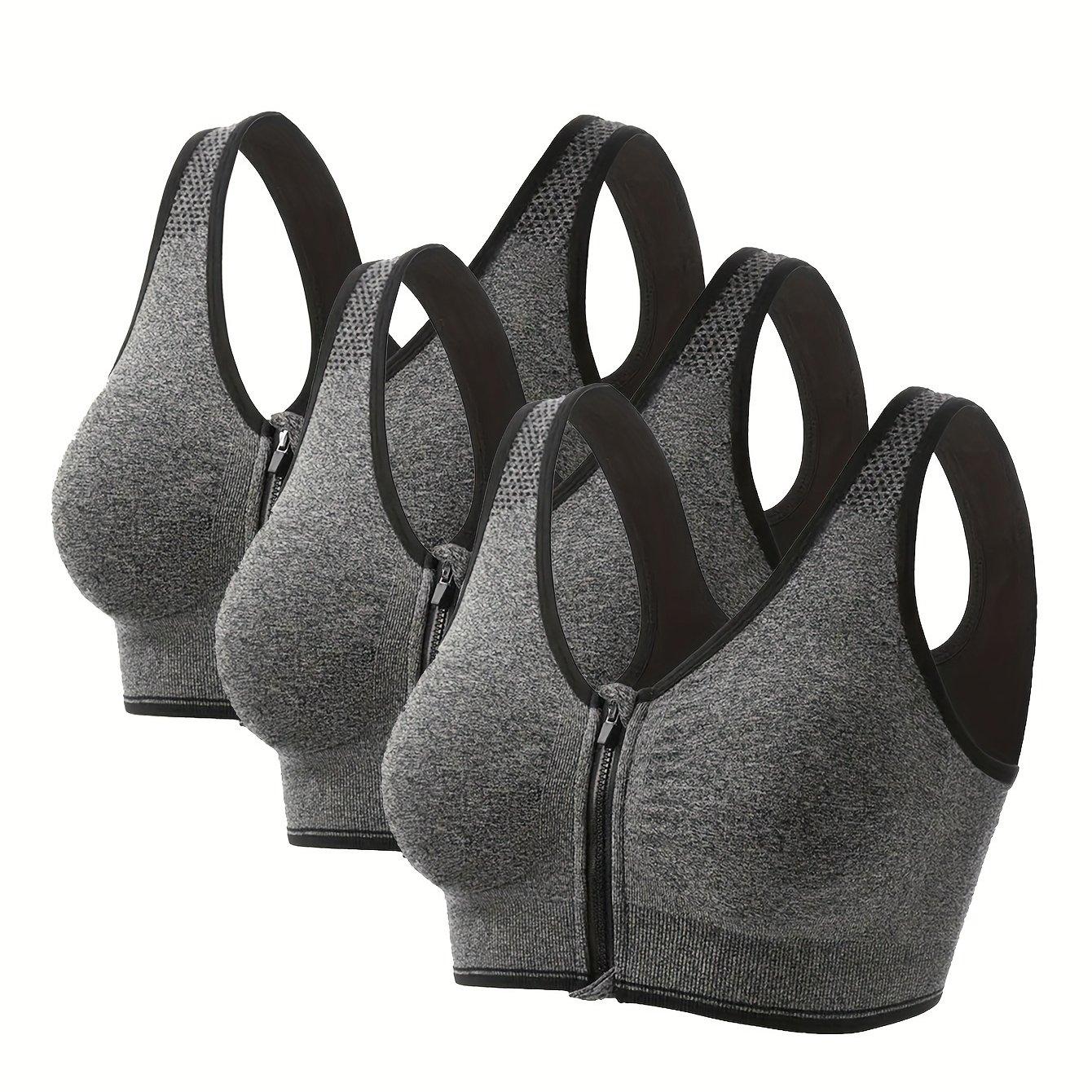 TEMU 3er-Set Damen-Sport-BHs mit hoher Belastbarkeit und Frontreißverschluss - Atmungsaktiv, ohne Bügel, mit herausnehmbaren Polstern für Laufen & Yoga