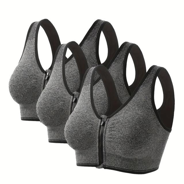 TEMU 3er-Set Damen-Sport-BHs mit hoher Belastbarkeit und Frontreißverschluss - Atmungsaktiv, ohne Bügel, mit herausnehmbaren Polstern für Laufen & Yoga