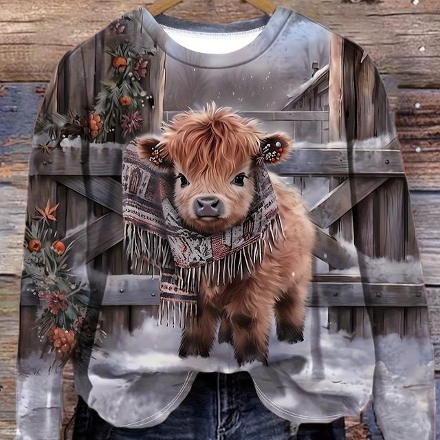 TEMU Directional - 2024 Spring And , New Random Print Round Neck Long Sleeve Loose Top, -shirt, Machine Washable - Suitable For Daily Wear And Home Use And Autumn