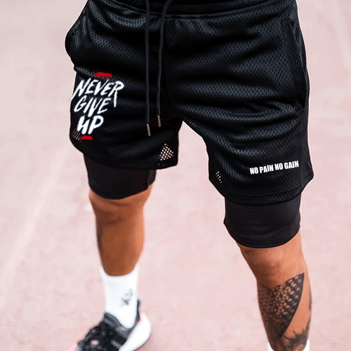 TEMU Men's 2-in-1 Fitness Running Shorts, Elastic And Breathable Cycling Shorts