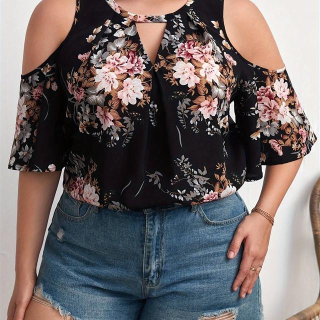 TEMU Plus Size - Plus Size - Zd8089 - Women's Fashionable And Elegant Plus Size Blouse