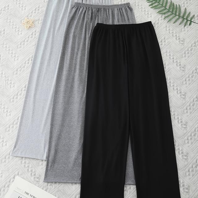 TEMU Sada 3 ks dámských ležérních kalhot v jednobarevném provedení - šedá/černá, vhodné pro /léto a podzim/zimu, ideální pro všechna roční období a domácí nošení