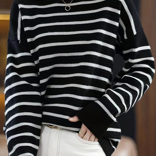 TEMU 2024年秋冬新作 長袖 プルオーバー アウターウェア ベースシャツ ファッションストライプ 二色 オールマッチ ニットセーター