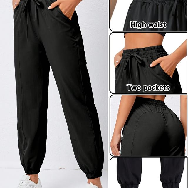TEMU Drawstring Elastic Waist Jogger Pants, Slant Pockets Quick Drying Workout Pants, Women's Activewear