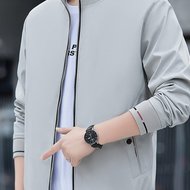 TEMU جاكيت رجالي كاجوال بسحاب، جاكيت شبه رسمي بياقة قائمة، كهدية