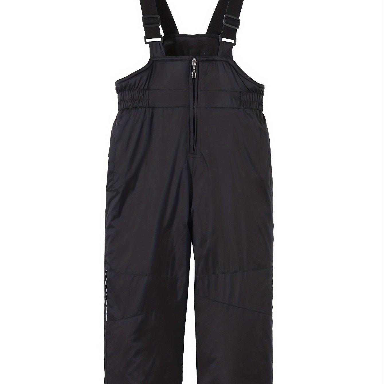 TEMU Boys' -lined Ski Pants With Suspenders, Reflective Strips, Adjustable Elastic Shoulder Straps, Zipper, Windproof Cuffs, Winter Snow Pants, Perfect For Outdoor