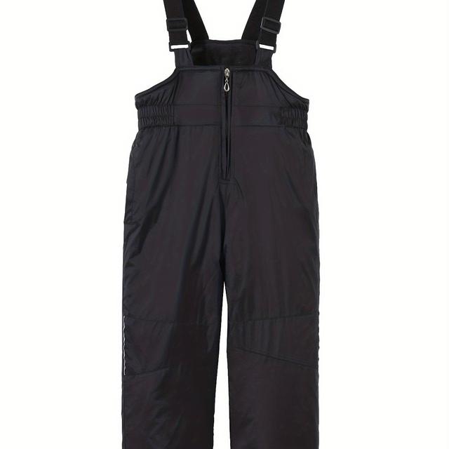 TEMU Boys' -lined Ski Pants With Suspenders, Reflective Strips, Adjustable Elastic Shoulder Straps, Zipper, Windproof Cuffs, Winter Snow Pants, Perfect For Outdoor