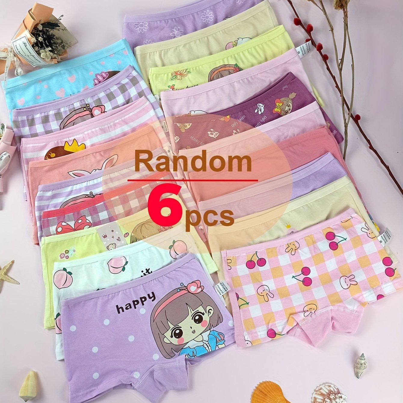 TEMU 6pcs Random Color, Girls Cute Cartoon Panties, Yong Girl Boyshort Boxer Briefs, Children Girl Boyshorts Underwear, Breathable And Soft