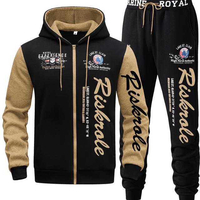 TEMU Herren Kapuzen-Sweatshirt mit Buchstabendruck, Sport Lauf-Sweatshirt Zweiteiler, Lässiges Set