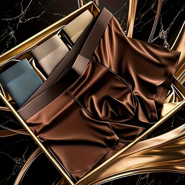 TEMU 4 pièces Ensemble Cadeau Boxer Homme Été Noir-Doré - Soie Couture - Brillant et Haut de Gamme - Couleurs Multicolores - Confortable & Respirant