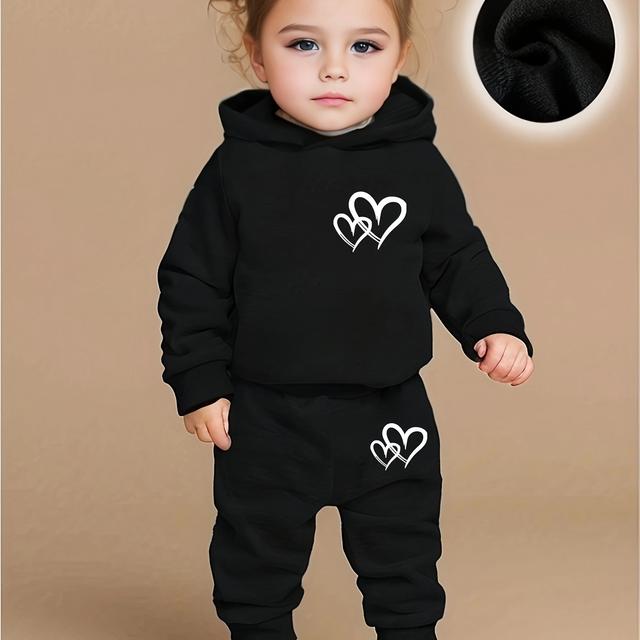 TEMU Children's Heart-patterned Hoodie And Sports Pants Set For Spring And Autumn, For Outdoor