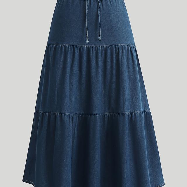 TEMU Drawstring Long Flared Denim Skirt
