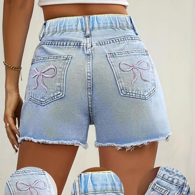 TEMU Casual Bestickte Schleife Damen Jeans Shorts mit Fransen