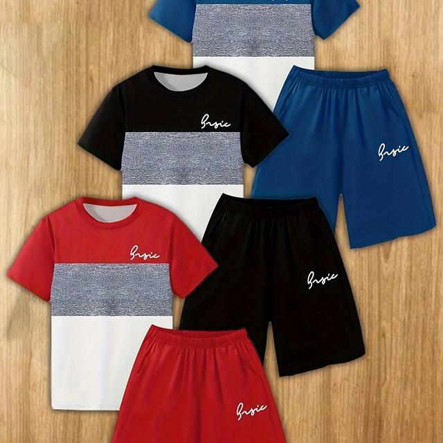 TEMU Completo da ragazzo con stampa 3D, felpa casual a maniche corte e pantaloncini, set di t-shirt e pantaloncini da esterno per ragazzi, per attività all'