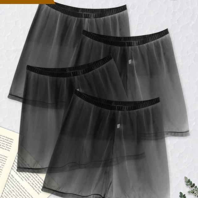 TEMU 4pcs Pantalons Fléchés en Soie pour Hommes - Respirants, Légers Shorts d'Été avec Confort Élastique - Idéaux pour Tenue Décontractée et Pyjama, Tissu Noir Transparent