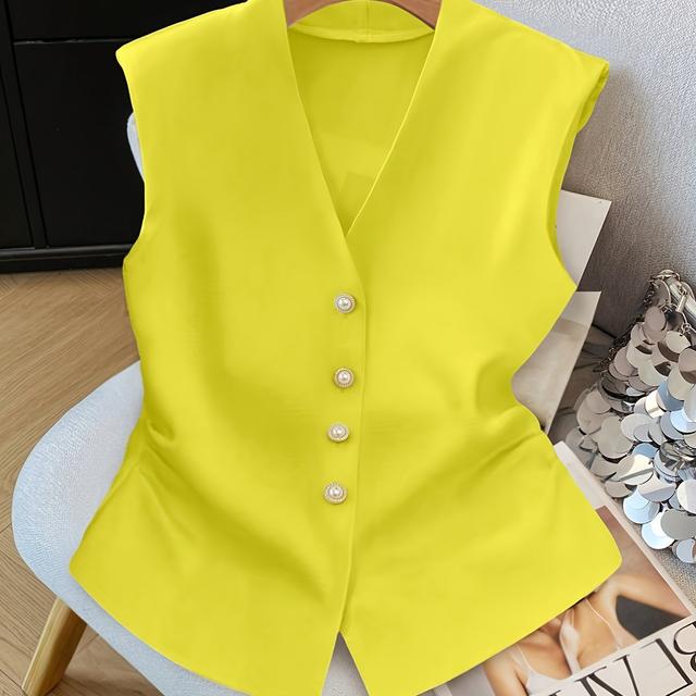 TEMU Sleeveless Front-open Elegant Women's Blouse