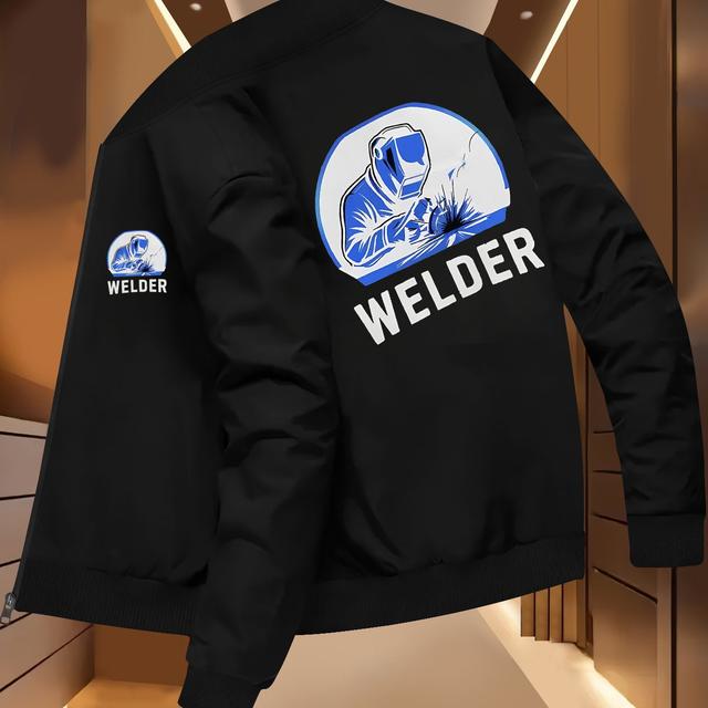 TEMU Trendy Print Men's Slim-fit Jacket - Zipper Casual Coat With Pockets, Machine Washable Autumn/winter Outerwear, Fashionable Design