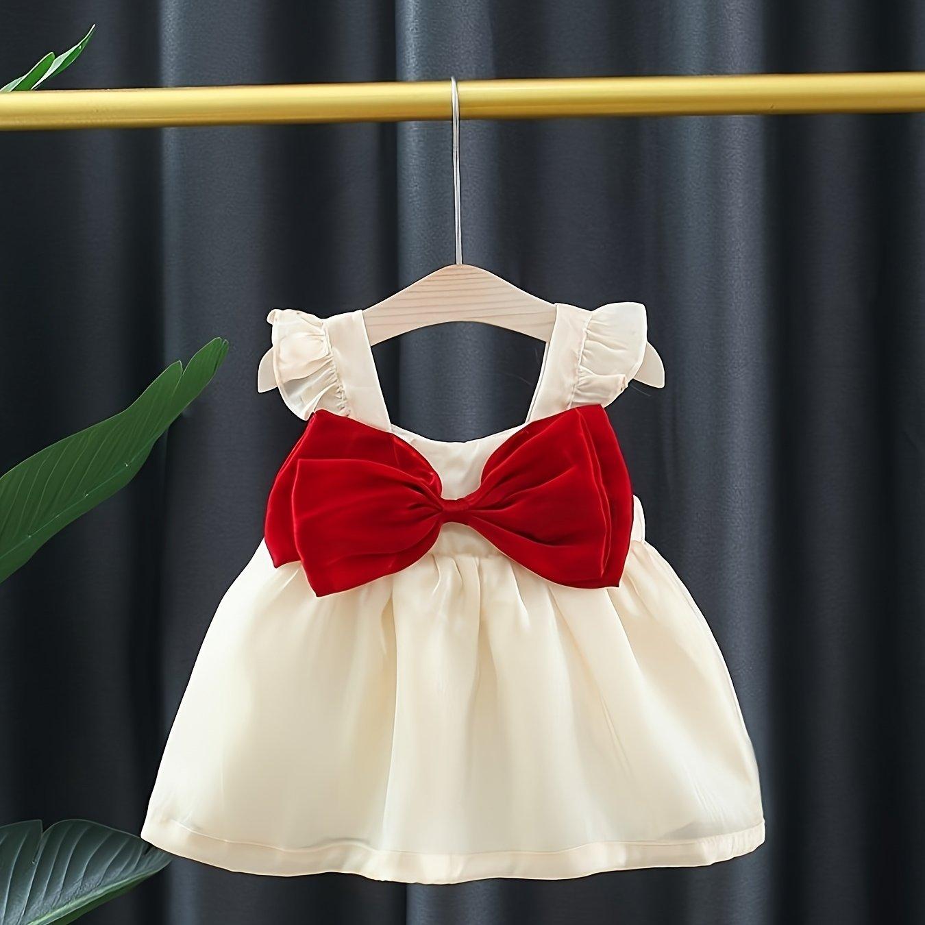 TEMU Summer Girls' Sweet Bow Solid Color Sleeveless Dress Fashion Girls' Dress