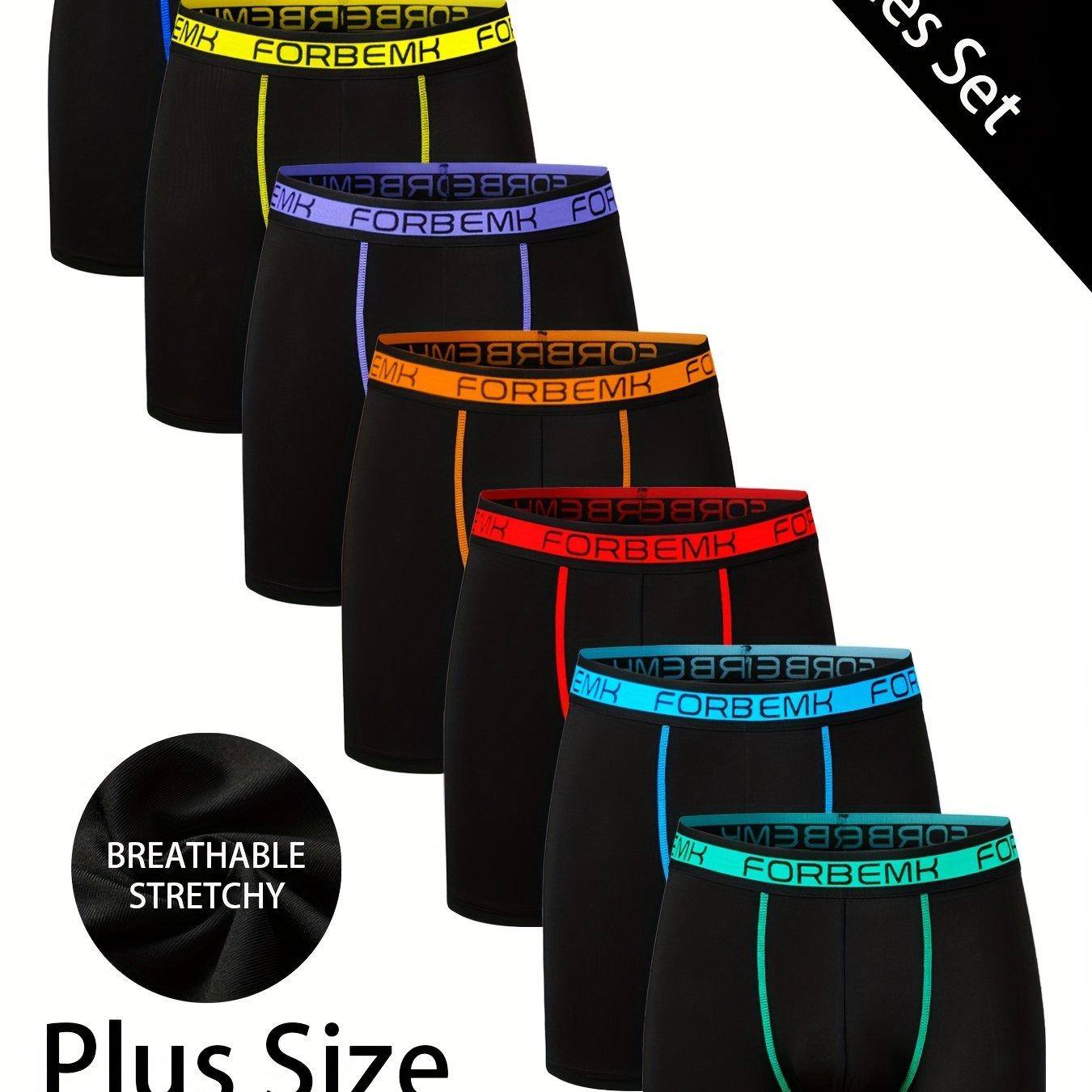 TEMU Forbemk 7pcs Plus Size Men' Fashion Long Briefs Soft Breathable Comfortable Quick-dry Elastic Underwear Suitable For All Athletic Shorts Beach Swimming Pool Swim Trunks 7001