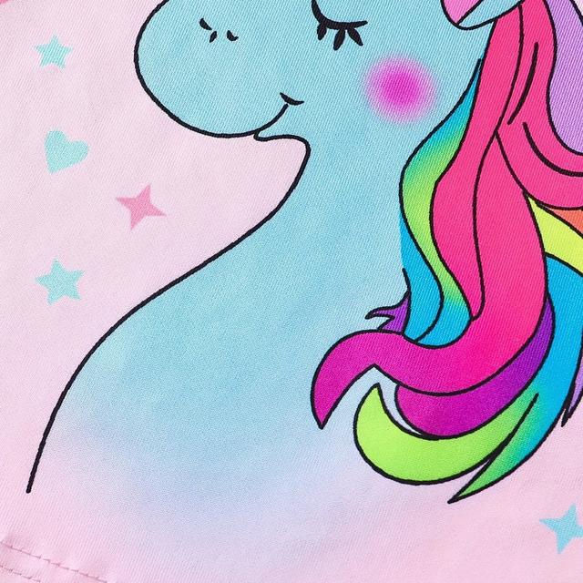 TEMU Pyžamový set s krátkým rukávem pro dívky s potiskem jednorožce