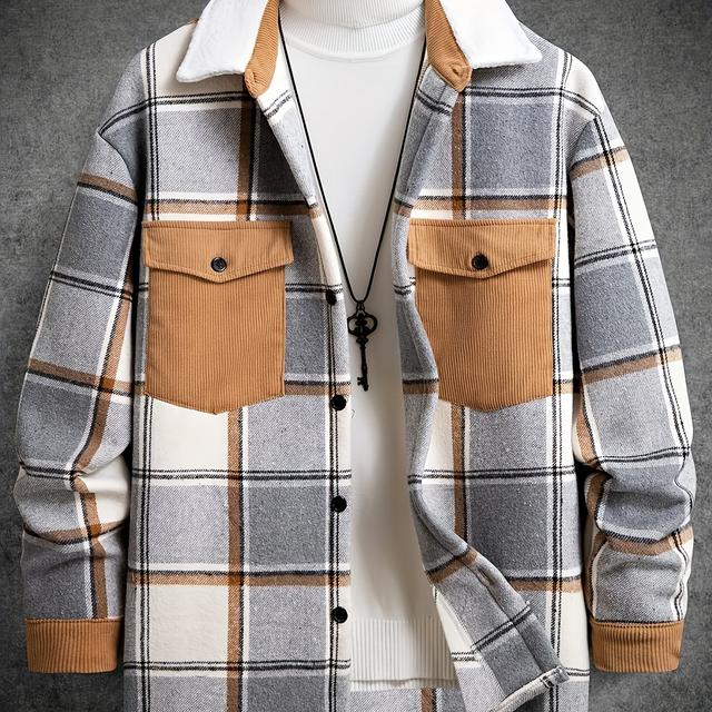 TEMU Veste à Carreaux Unique pour Homme, Mode Décontractée Extérieur Transfrontalière