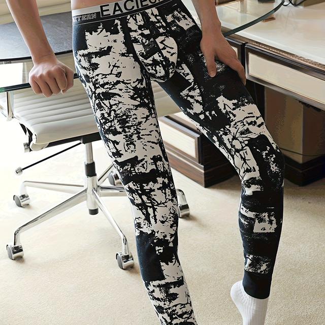 TEMU Ein Paar Beutel-Leggings für Herbst und Winter mit einem vollständigen Druck von abstrakten Blitzmuster, entworfen mit verdicktem Fleece für Wärme und einem schmalen Fit für Herren-Thermo-Hosen.